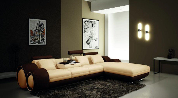 Design brevettato Divano d'angolo Sofa +USB, Rivestimento in pelle Salotto ad angolo BERLINO.