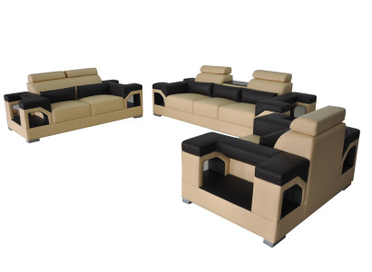 Impostato in pelle Divano + USB Divano imbottito Divani Divano Paesaggio abitativo di lusso 3+2+1 Traduzione in italiano: Divano in pelle con USB, divano imbottito, divani, divano per scenario abitativo di lusso 3+2+1.