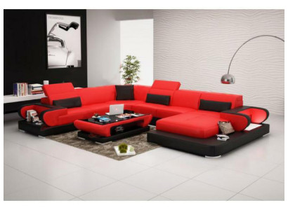 Divano ad angolo con funzione letto + USB a forma di U in ecopelle beige con funzione letto.