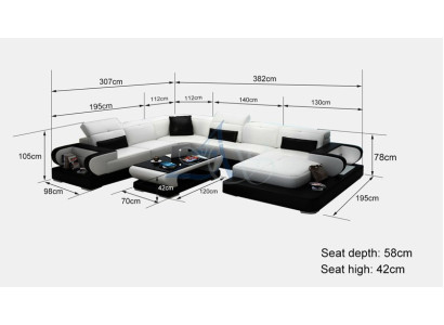 Divano ad angolo con funzione letto + USB a forma di U in ecopelle beige con funzione letto.