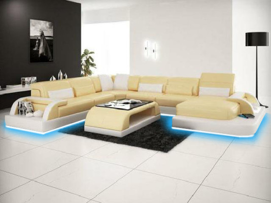 Divano ad angolo imbottito, divano a forma di L, moderni divani designer in pelle con USB.