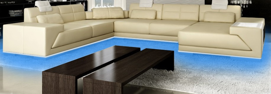 Divano ad angolo a forma di U con design USB, sofà, set di cuscini angolari, marrone.