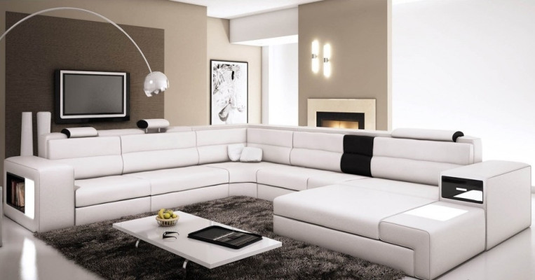 Design Divano Angolare Divano Imbottito Angolo Soggiorno Set in Pelle con USB+LED