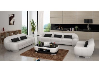 Sofà 3 posti + 2 posti + 1 posti, divano imbottito in pelle, set da designer nuovo, Homberg W.