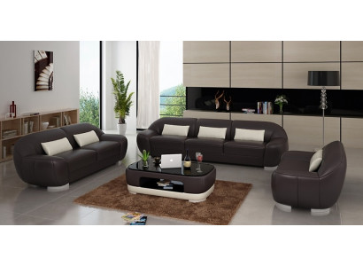 Sofà 3 posti + 2 posti + 1 posti, divano imbottito in pelle, set da designer nuovo, Homberg W.