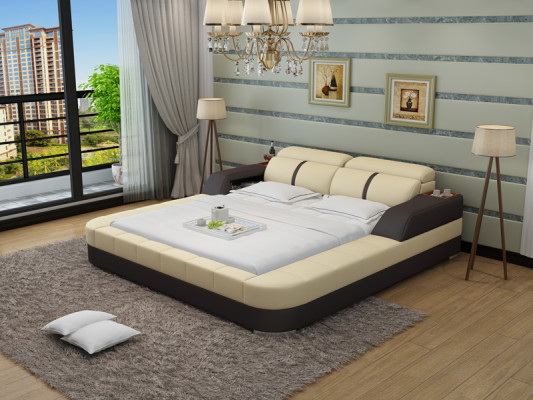 Letto matrimoniale moderno in pelle di lusso con porte USB, design imbottito. Matrimoniale moderno matrimoniale LB8823 140/160/180