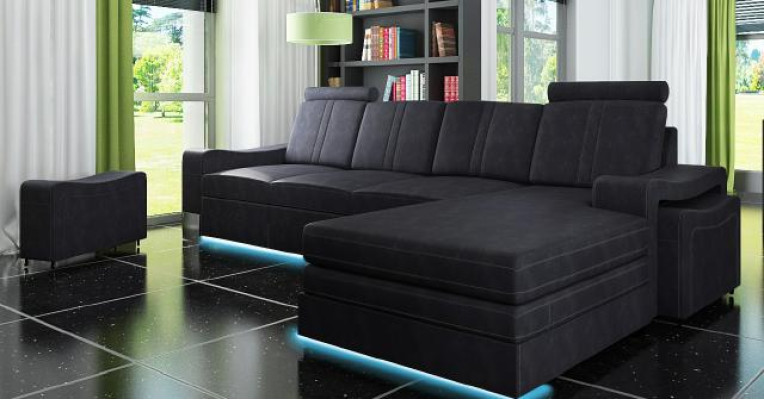 Textile divano ad angolo in tessuto con USB, divano ad angolo, divano in tessuto, divano con cuscini, angolo nuovo