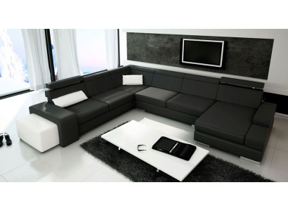 Divano a U in pelle per soggiorno con cuscini, nuovissimo divano angolare XXL.