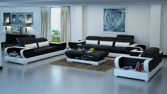 Set di divani in pelle imbottita moderna 3+2+1 composto da divano, poltrona e pouf Detmold