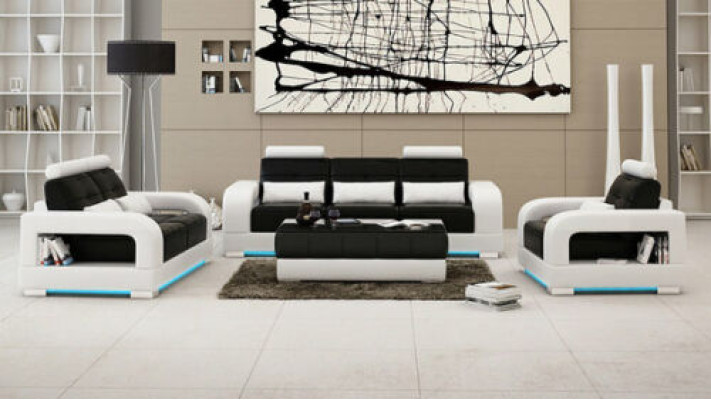 Divano Divano Imbottito Composizione Abitativa Sedile Mobili Set Gruppo 3+2+1 Divani con USB