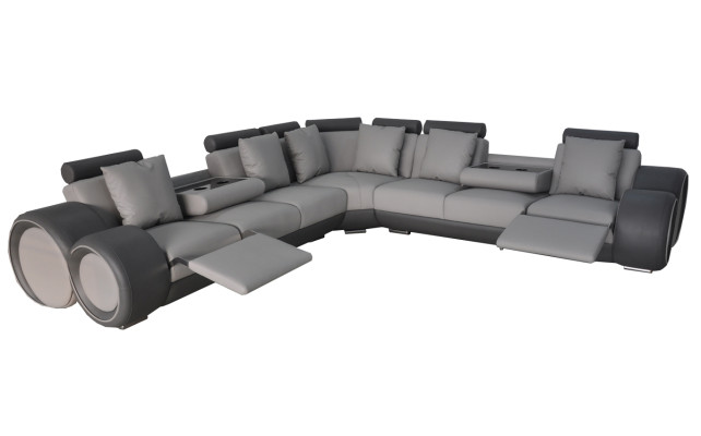 Angolo in pelle Moderna XXL Divano Paesaggio urbano in pelle Divano a L-Forma + USB Divano Nuovo