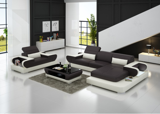 Design XXL Divano angolare con USB Divano in pelle Couch Imbottito Ecke Wohnlandschaft