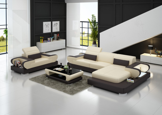 Design XXL Divano angolare con USB Divano in pelle Couch Imbottito Ecke Wohnlandschaft