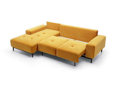 Divano ad angolo a L giallo con contenitore letto, divano ad angolo.