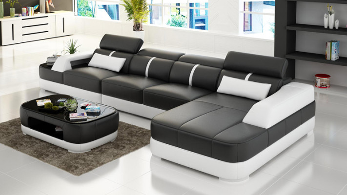 Divano a forma di L con design, angolare, divano, imbottito, divano letto con funzione letto, tessile.