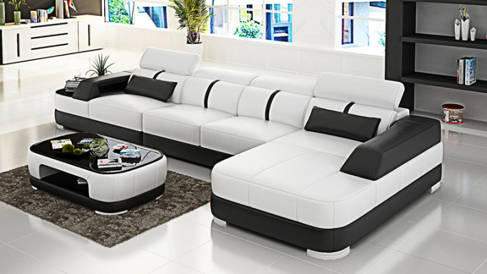 Divano a forma di L con design, angolare, divano, imbottito, divano letto con funzione letto, tessile.