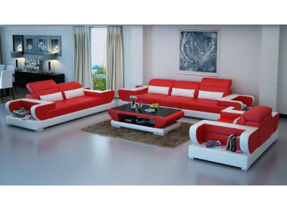 Set di divani in pelle imbottita con poltroncina da 3+2+1 posti e moderno divano con USB.