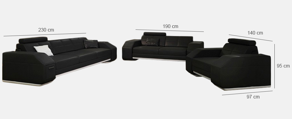 Divano in pelle con USB, divano set 3+2+1 in pelle, divano imbottito, seduta in pelle, set di design.