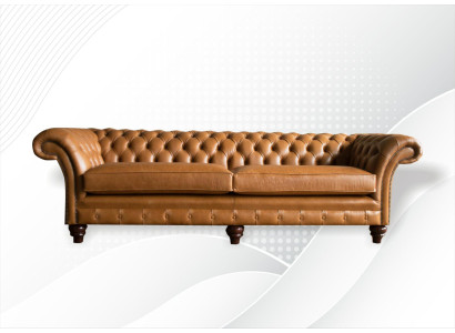 Divano Chesterfield Marrone xxl Grande in Pelle Soggiorno Mobili 4 posti Marrone