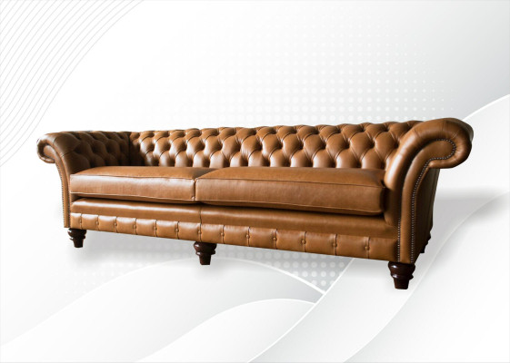 Divano Chesterfield Marrone xxl Grande in Pelle Soggiorno Mobili 4 posti Marrone