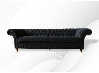 Grande divano 4 posti Chesterfield in pelle tessuto nero