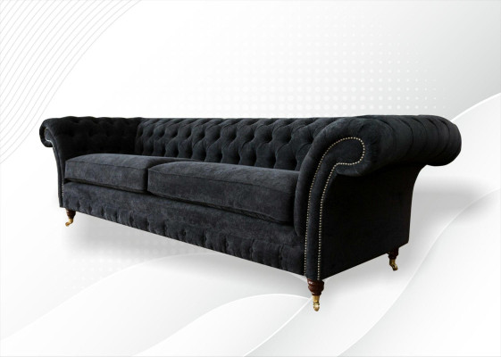 Grande divano 4 posti Chesterfield in pelle tessuto nero