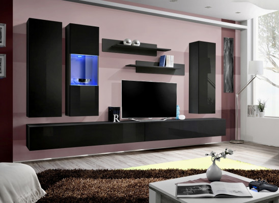 Set di mobili da soggiorno Designer Parete attrezzata Porta TV Design Arredamento 7 pezzi.