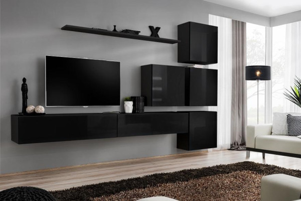 Set soggiorno mensola pensile credenza pareti attrezzate armadio a muro completo 7 pezzi. Nuovo.