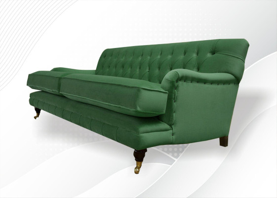 Divano Chesterfield di design in tessuto di alta qualità a tre posti.