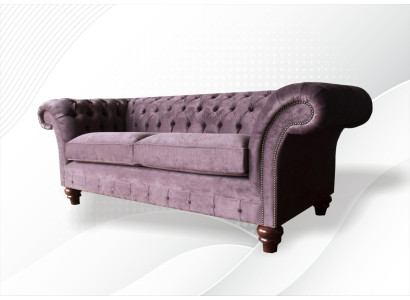Chesterfield Divano Imbottito Classico in Pelle Tessuto a 3 Posti Sofà Tre Posti