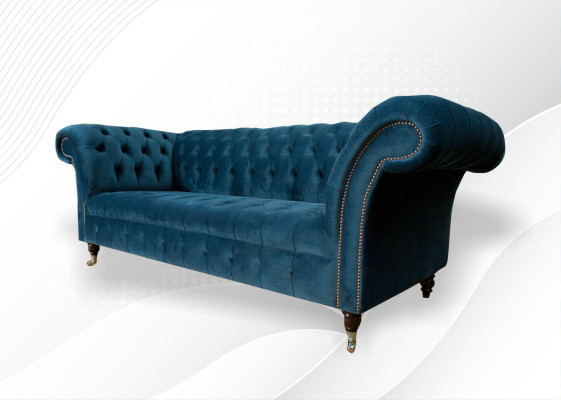 Divano XXL grande 3 posti Chesterfield imbottito set salotto in tessuto stoffa.