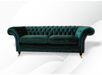 Classico divano Chesterfield imbottito in velluto 3 posti.
