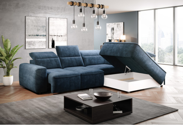 Divano angolare a L in tessuto di lusso design divano Living Country imbottito divano sofà.