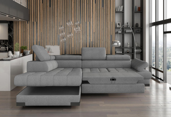 Grigio Divano ad angolo a L in tessuto in pelle design.