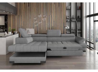 Grigio Divano ad angolo a L in tessuto in pelle design.