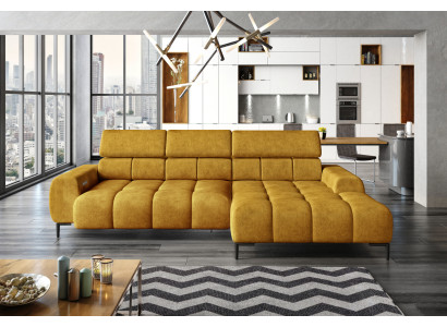 Divano letto imbottito in tessuto con funzione letto, design per il relax, divano ad angolo a L.