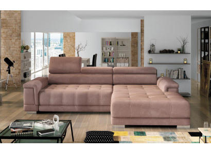 Divano angolare a forma di L Divano Design Imbottito Moderno in Tessuto Grigio con Funzione Letto