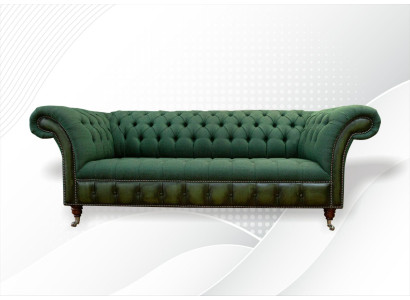Chesterfield divano 3 posti in tessuto verde scuro per il soggiorno.