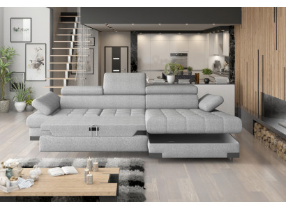 Divano ad angolo design a L con funzione letto in pelle, tessuto, multifunzione in materiale stoffa.