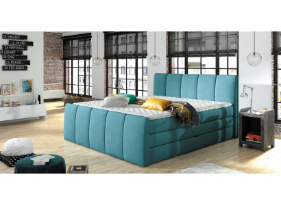 Letto Boxspring Blu 180x200 Camera da Letto Tessuto Hotel Design imbottito
