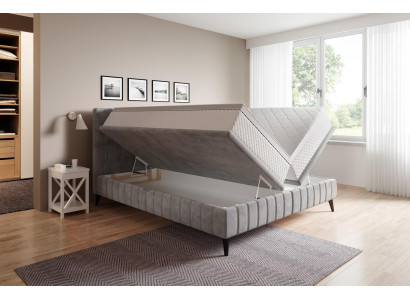Camera da letto matrimoniale in legno, letto 180x200 classico, letto imbottito di lusso a molle ortopediche.
