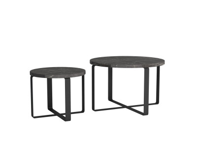 2 Tavolini Laterali per Caffè in Acciaio Inox Nero Design Moderno Mobili Tondo Set