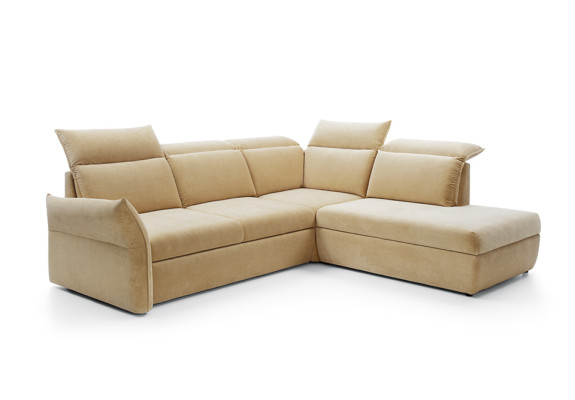 Divano angolare a L beige con funzione letto, set di divani a forma di L per soggiorno