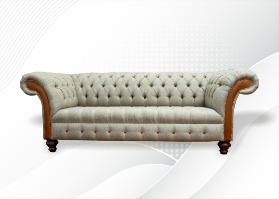 Chesterfield Divano 3 posti Beige Design del Salotto Divani Imbottiti Divano Tessile
