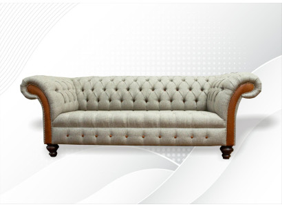 Chesterfield Divano 3 posti Beige Design del Salotto Divani Imbottiti Divano Tessile