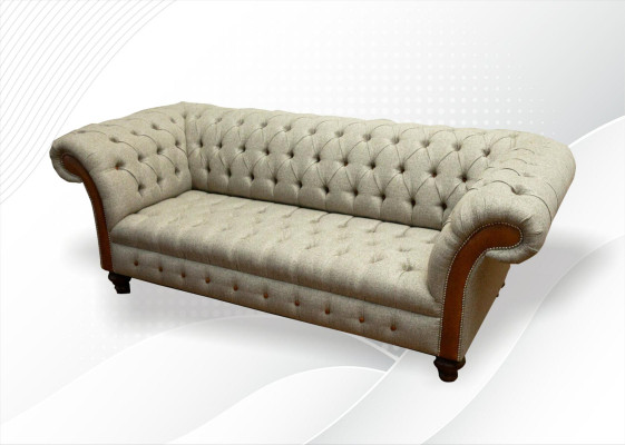 Chesterfield Divano 3 posti Beige Design del Salotto Divani Imbottiti Divano Tessile
