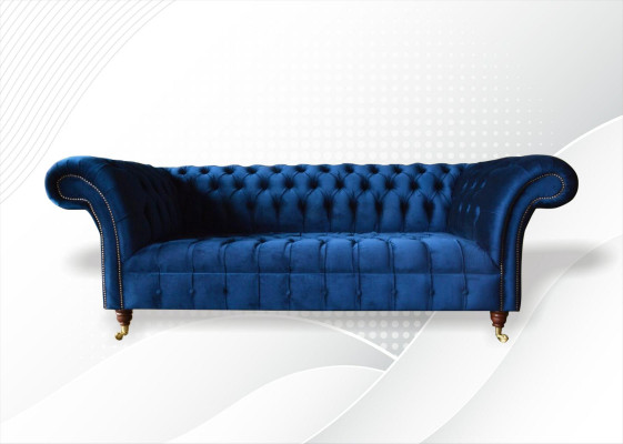 Chesterfield 3 posti blu design divani imbottiti in velluto tessuto tessile di lusso.