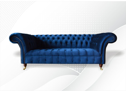 Chesterfield 3 posti blu design divani imbottiti in velluto tessuto tessile di lusso.