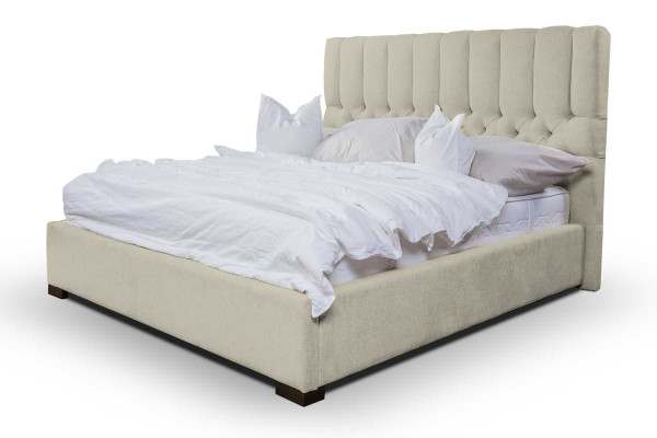 Letto Beige Letto matrimoniale Legno Moderno Letti di lusso Letto in tessuto Camera da letto