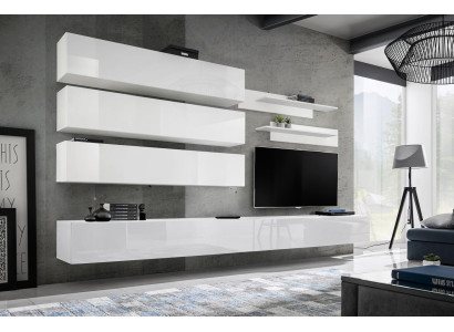 Set soggiorno design scaffali da parete componibile mobile porta TV 7 pezzi.